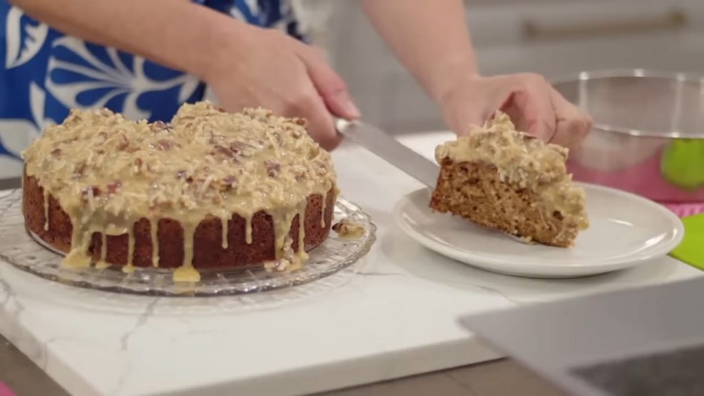 Baking Oatmeal Cake with Coconut Pecan Topping